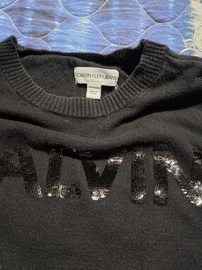 Calvin Klein Jeans Black Sequin Logo Crewneck Sweater